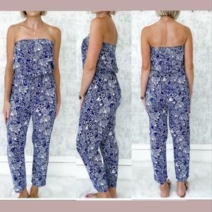 NWT Lilly Pulitzer x Target [‎ XS ] Strapless Upstream Jumpsuit Blue/Fish